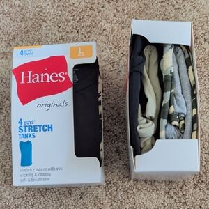 Hanes Boys 4-Pack Stretch Tank Tops - Black, Olive, Gray, Camo